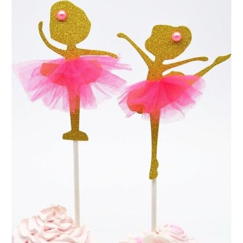 4 Pcs/set Cute Gold Silver Glitter Dancing Girl Ballerina Cake Cupcake Toppers Cake Picks Wedding Birthday Party Cake Decoration