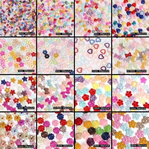 50-1000Pcs Mix Color Size Half Round Pearl Loose Beads Craft Cabochon Scrapbook Decoration Flatback Nail Art Garment Beads DIY