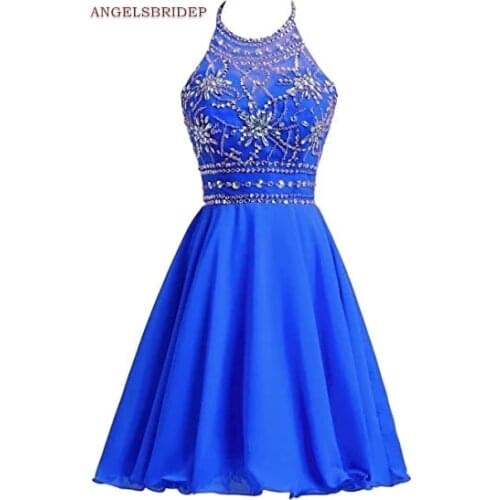 Angelsbridep High Neck Short Homecoming Dresses Graduation Robes Sparkly Beaded Chiffon Pageant Party Vestidos De Graduación