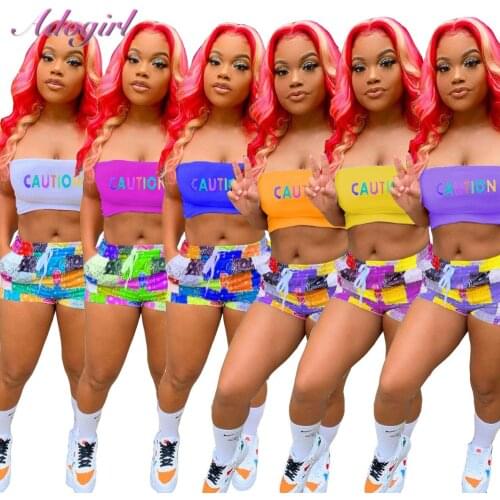 Fitness Summer Suit Bandana Two Piece Set Solid Letter Print Crop Tank Top Paisley Shorts Pants Set Outfit Biker Sport Tracksuit