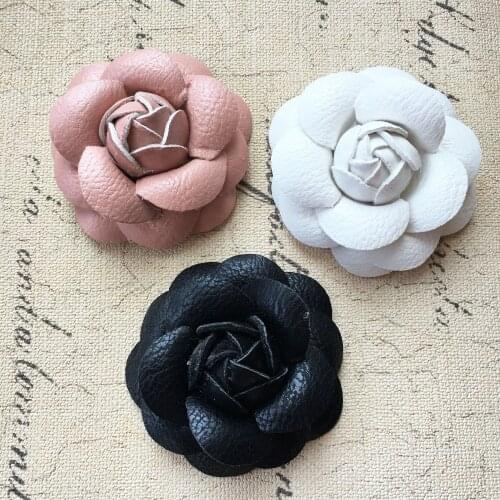 Free Shipping 10PCs/Lot Handmade PU Fabric 3D Camellia Flower Craft Patch Sticker Fit Women Hair Jewelry Clips Shoes Garment DIY