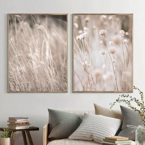Beige Dried Grass Art Prints Nature Landscape Wall Art Canvas Painting Nordic Poster Wall Pictures for Living Room Home Decor