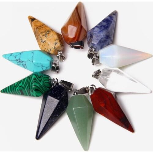 Natural Green Aventurine Pendant Beads For DIY Jewelry Wholesale 2-5 pcs 13*30 mm Faceted Cone Charm Making Necklace Women Gifts