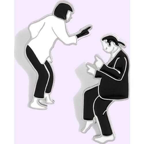 Black And White Film Men And Women Dance Enamel Pin Brooch Denim Jeans Shirts Bags Celebrated Fashion Jewelry Gift for Friends