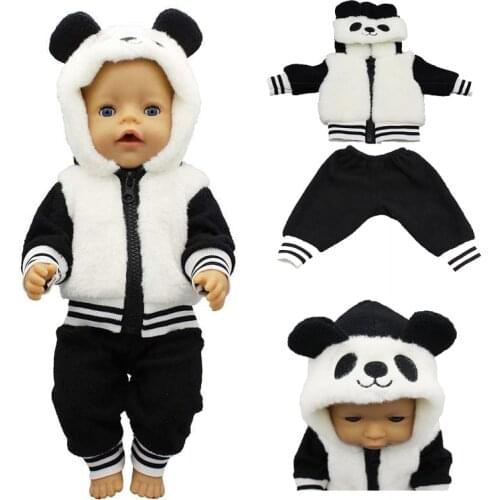 For 43cm Baby Doll Clothes Fur Panda Coat for 18 Inch Girl Doll Leather Jacket Winter Outfit