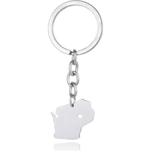 Europe and America selling stainless steel United States Wisconsin map keychain Keychain men and women jewelry