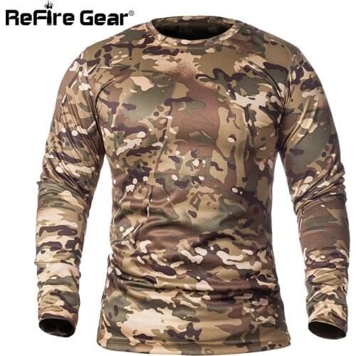 ReFire Gear Spring Long Sleeve Tactical Camouflage T-shirt Men Soldiers Combat Military T Shirt Quick Dry O Neck Camo Army Shirt