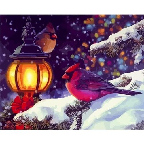 Gatyztory Frame Christmas Landscape DIY Painting By Numbers Handpainted Oil Painting Canvas Colouring Gift