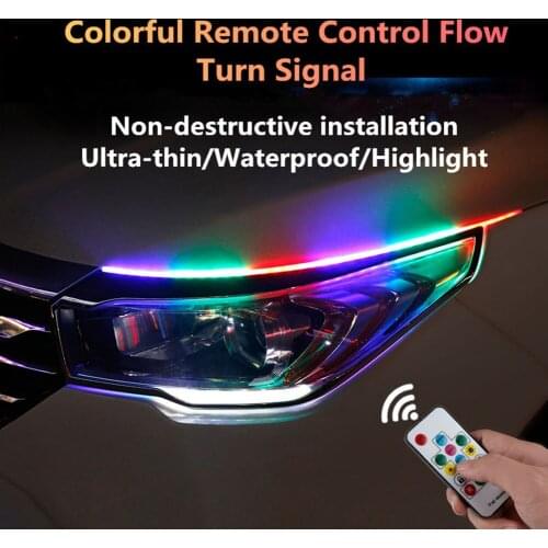 2Pcs Flexible Car LED Light Strip 3 Sizes Daytime Running Lights RGB Waterproof Turn Signal Lights with Remote Control