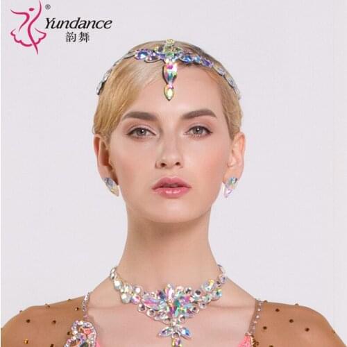 Lady Modern Dance Headwear Girls National Standard Head Flower Latin Competition Diamond Accessories B-6589