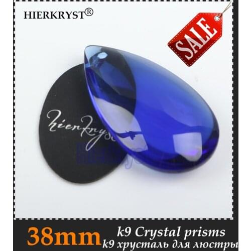 HIERKYST 1 pc K9 Glass Crystal Prisms Pendants Chandeliers Parts Lustres Rainbow Lamp Lighting Hang Drops Blue 38mm #2252-2