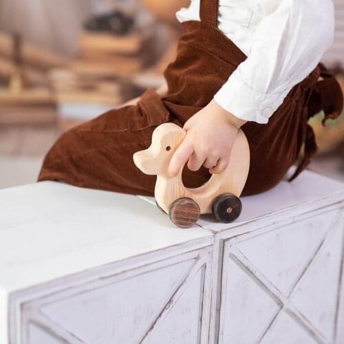 Wooden Duck Toy - Wooden Push Toy - Wooden Duck On Wheels - Wooden Toy For Toddler - Pull Toy Dog - Eco Friendly Toys For Toddle
