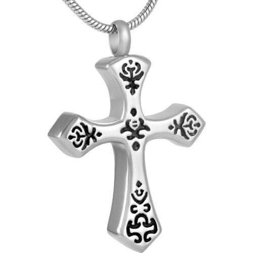 IJD9146 Wholesale or Retail 316L Stainless Steel Cremation Pendant Necklace Classic Cross Keepsake Ashes Urn Necklace for Men