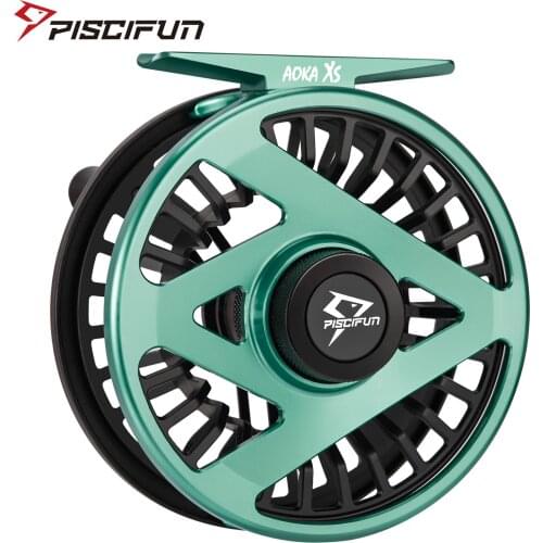 Piscifun AOKA XS Fly Fishing Reel Alumimum Alloy Body Sealed Double Click Carbon Fiber Drag System CNC Machined (Green)