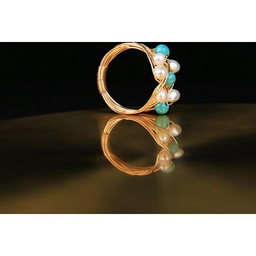 Handcrafted Natural Freshwater Pearls Rings for Women Gold Color Copper Wire Wrapped Party Ring Personality Jewelry Fashion New
