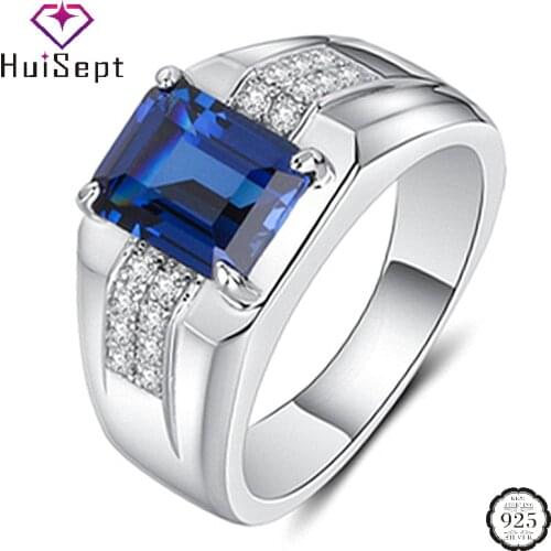 HuiSept Men Ring 925 Silver Jewelry Fashion Emerald Sapphire Zircon Gemstones Finger Rings for Wedding Engagement Accessories