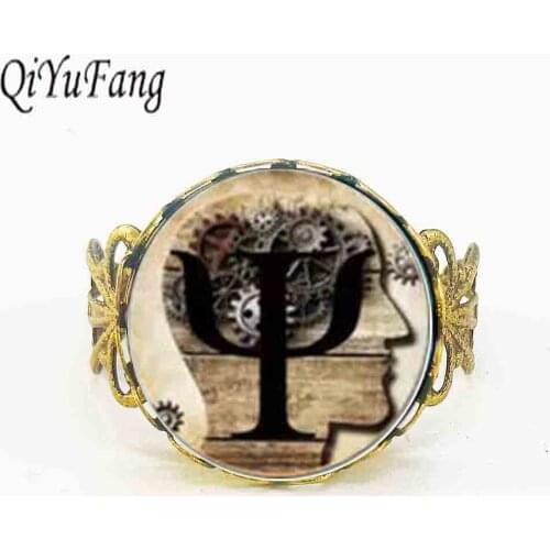 Qiyufang PSI Symbol ring Psychology jewelry leather rings chain for men women best friends gift male bronze steampunk