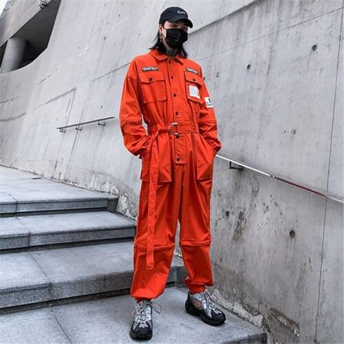 Women Men Jumpsuit Spring Autumn Street Hip Hop Safari Style Long Sleeve Loose Gothic Harem One Piece Pants Detachable Overalls