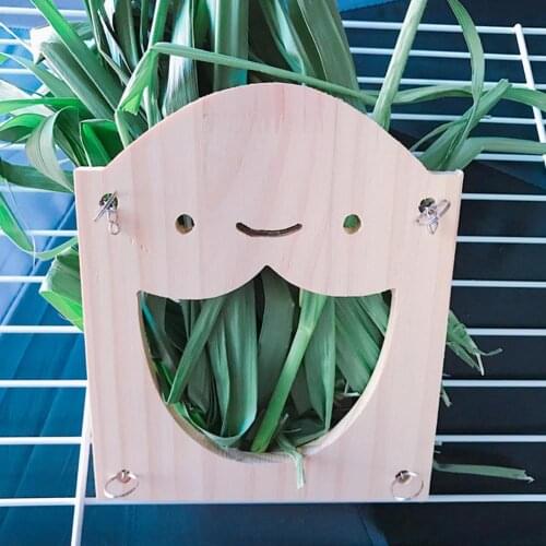 Rabbit Hay Feeder Rack Bunny Wooden Grass Food Bin for Small Animal Supplies