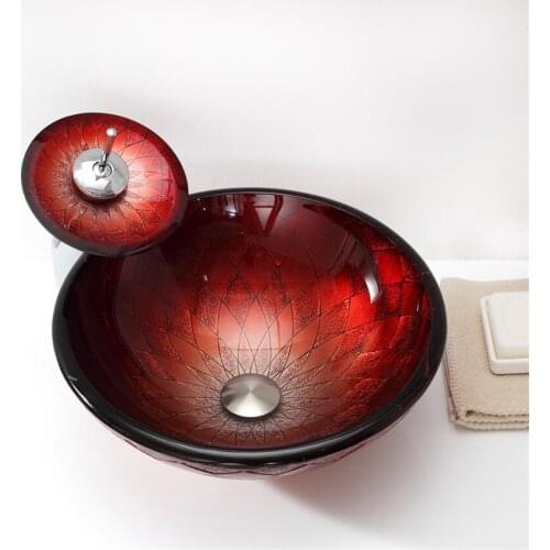 Red Personalized Tempered Glass Engraving Waterfall Spout Wash Basin hotel family bathroom dual-purpose wash basin