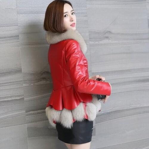 Genuine Winter Leather Jacket Women Down Jacket Sheepskin Coat Real Fox Fur Collar Thick Coats Chaqueta Mujer KJ704 s