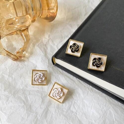 Square Roses Dripping Glazed Earrings Fashionable Joker Elegant Sweet Stud Earrings Girl A Birthday Present Jewelry Party