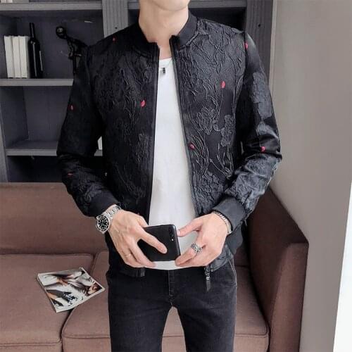 2021 Spring Bomber Flower Men Jacket Jaqueta Masculina Vintage Bomber Jacket Green Black Men Chaqueta Casual Hombre Outfit Men