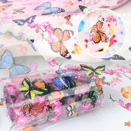 Butterfly Colorful Foil Nail Art Flower Stickers For Nails DIY Cute Paper Polish Adhesive Nail Wraps Decoration Tip Manicure Set