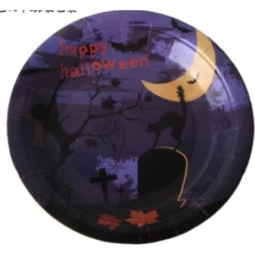 Disposable Disposable Horror Halloween Party Tableware Cemetery Horror Trunk Black Scared Cat Ghost Theme