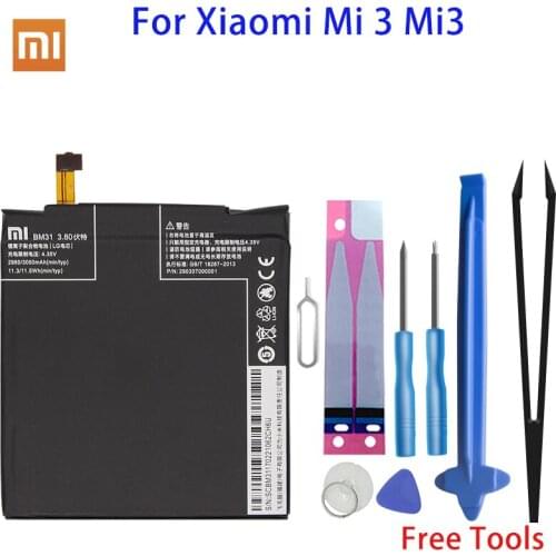 Xiao mi Original Replacement Battery BM31 For Xiaomi Mi 3 Cellphone Batteries 3050mAh High Capacity Rechargeable