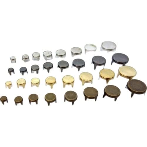 4-12mm Flat Side Round Brass Nailhead Garment Rivet Claws Stud For Bag Shoe Jeans Leather Craft Chocker Clothes Accessories