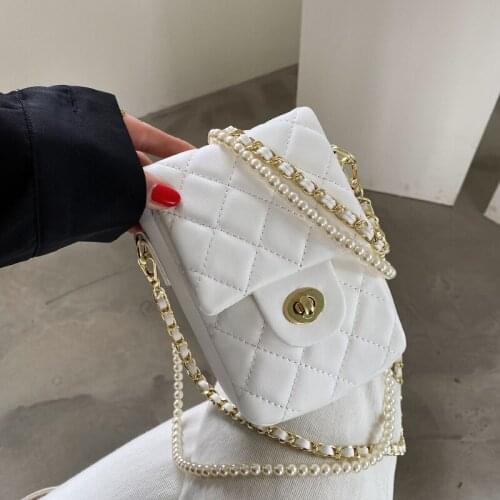 Luxury Design Women Crossbody Bag Summer Fashion Pearl chain female Shoulder bags PU Leather ladies Purses Diamond phone Wallet