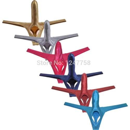 Sexy Long Bulge Pouch T-Back Mens Shiny Penis Balls Hole Bikini Thong Underwear String Male Lingerie