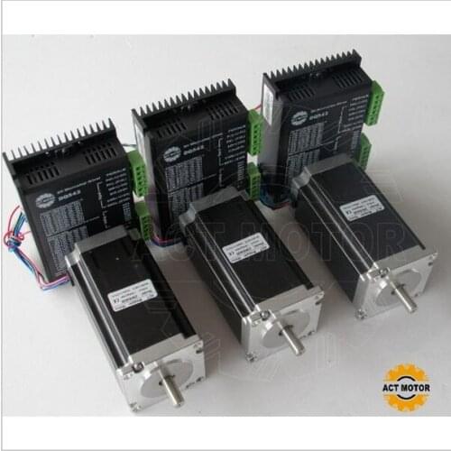 ACT Motor 3PCS Nema 23 Stepper Motor Single Shaft 23HS2430 3A 425oz-in 112mm+3PCS Driver 4.2A 50V 128Micro Foam Grind Engrave