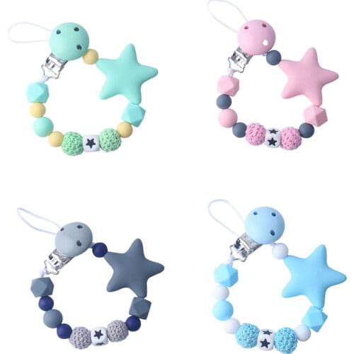 Silicone Pacifier Clip Safety Eco-friendly Newborn Baby Teething Toys Baby Pacifier Chain Food Grade Silicone Star Feeding Chain