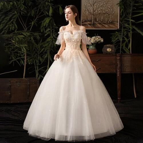 Wedding Dress Sexy Spaghetti Strap Lace Ruffles Short Sleeves Appliques Plus Size Wedding Gowns For Women Vestidos De Novia G119