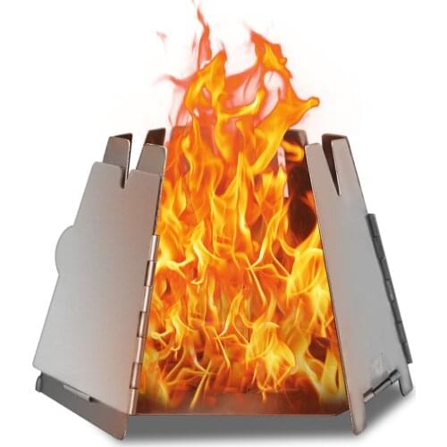 Ultralight Folding Stainless Steel Wood Stove with Mini Alcohol Stove for Camping Fishing Hiking Backpacking