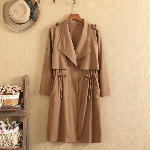 Plus Size Windbreaker For Women In Spring And Autumn Wear Lapel Long Sleeve Adjustable Sleeves Large Size Coat For Fatwomen Wear