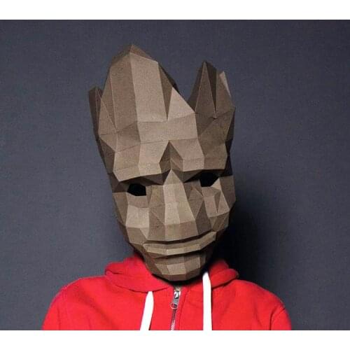 Funny 3D Paper Mask Hero Groot Headgear Tree Man Model Halloween Costume Cosplay DIY Paper Craft Model Kit Video Shooting Props