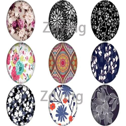 Zdying Beautiful Retro Bohemia Flower Oval Glass Photo Cabochons Beads DIY Necklace Brooch Keychain Pendant Jewelry Findings