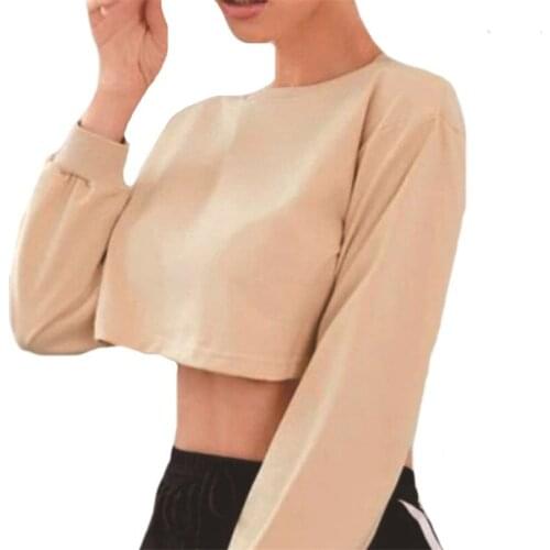 LJCUIYAO Fashion Women T-Shirt Long Sleeve Knitted O Neck Pullover Crop Top Jogging Autumn Clothes Plus Size High Quality 2020