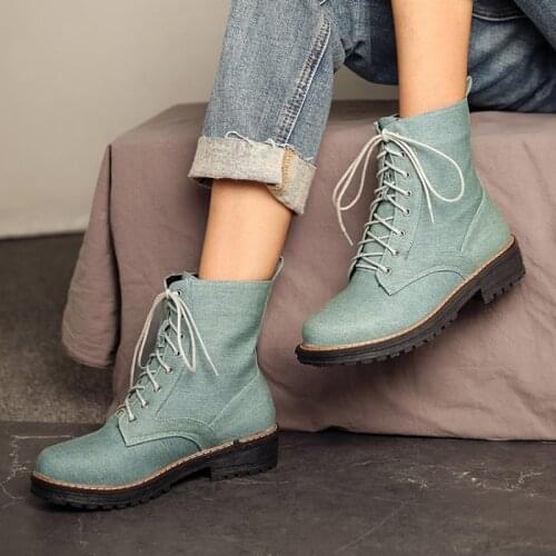 2021 Denim Boots Women Shoes Thick Sole Platforms Lace Up Autumn Winter Short Ankle Boots Women Motorcycle Boots Women Shoes