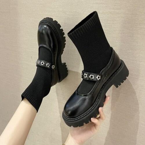 Shoes Round Toe Womens Rubber Boots Boots-Women Rain Mid Calf 2021 Black Autumn Mid-Calf Low Ladies PU Cotton Fabric Mid-Calf