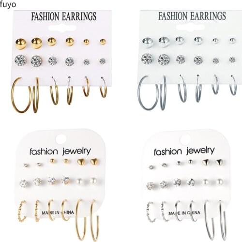 Mixed Styles Rhinestone Heart Flower Geometric Stud Earrings Set For Women Femme Earring Set Geometric earing Jewelry Brincos