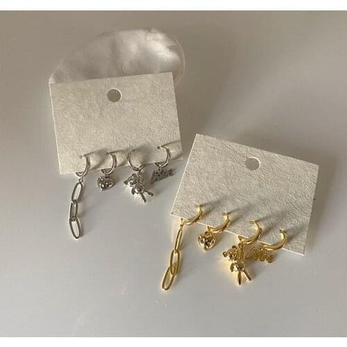 Origin Summer Sweet Love Heart Bear Letters Pendant Earrings for Women Girls Gold Silver Color Metal Earrings Charm Accessories