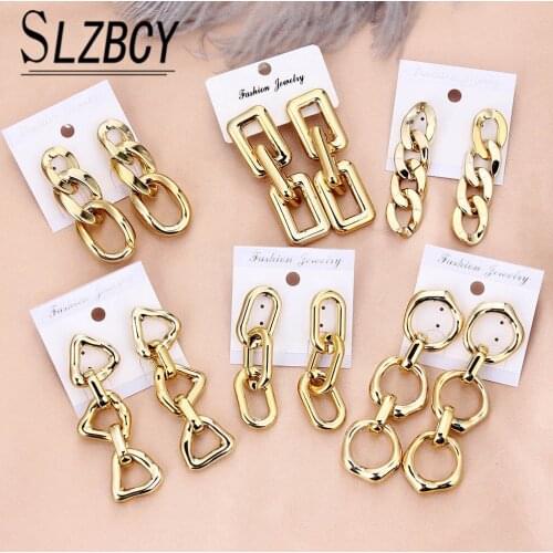Personality Gold Color Acrylic Long Statement Earrings Fashion Simple Chains Shape Geometric Earrings for Women Jewelry Gift