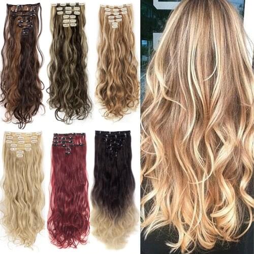 Womens Ladies Double Weft Thick Curly Straight 16 Clips 23-24 Inch 7 Piece Full Head Clip In Hair Extensions Black Brown Blonde