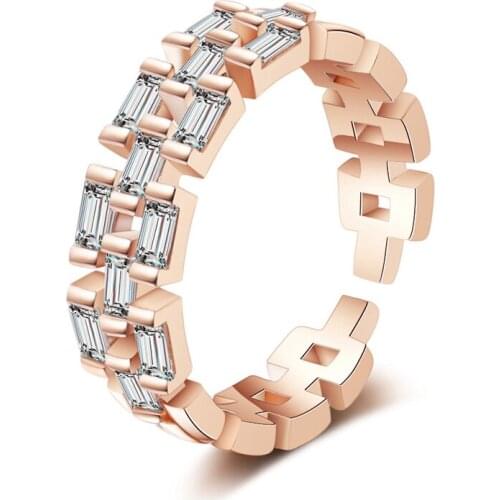 Womens Fashion Luxurious Shiny Finger Rings Dazzling Crystal Zirconia Stone Chain Shape Ring Band Elegant Opening Ring Jewelry