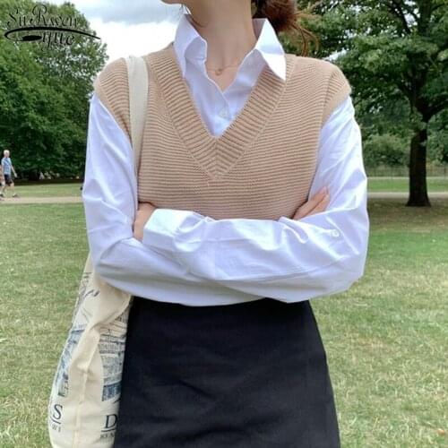 Winter Outerwear One Size Spring Autumn Womens Vest Knitted Vest Solid Loose Sweater V Neck Knitted Vest Womens Vests 10974