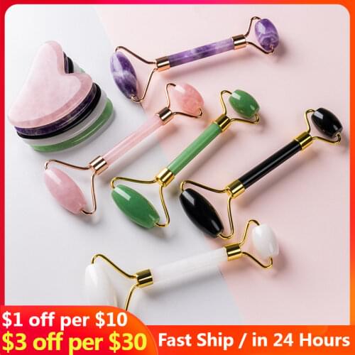 100% Natural Guasha Face Massager Face Jade Roller Massage Gua Sha Scraper Beauty Tools Facial Roller Jade Microniddle Massager